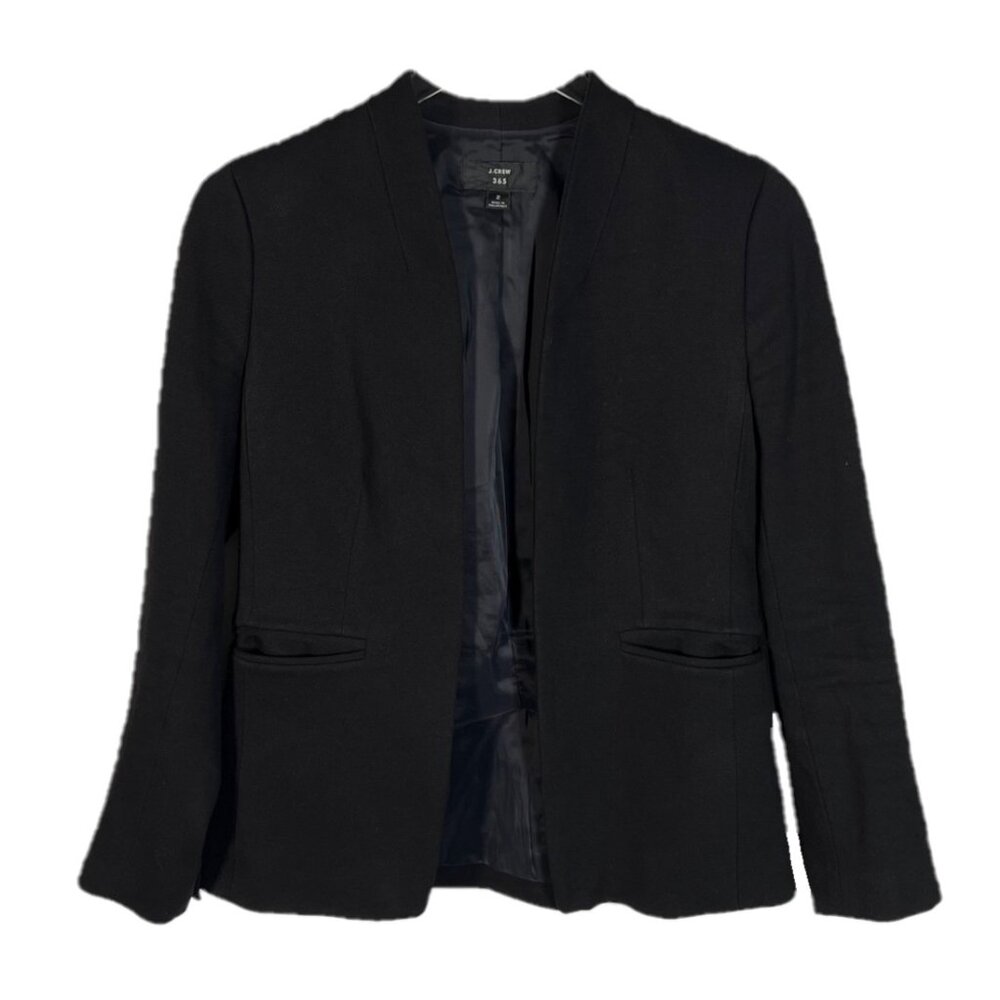J. Crew Open Collar Going Out Black Blazer in Stretch Twill Size 2